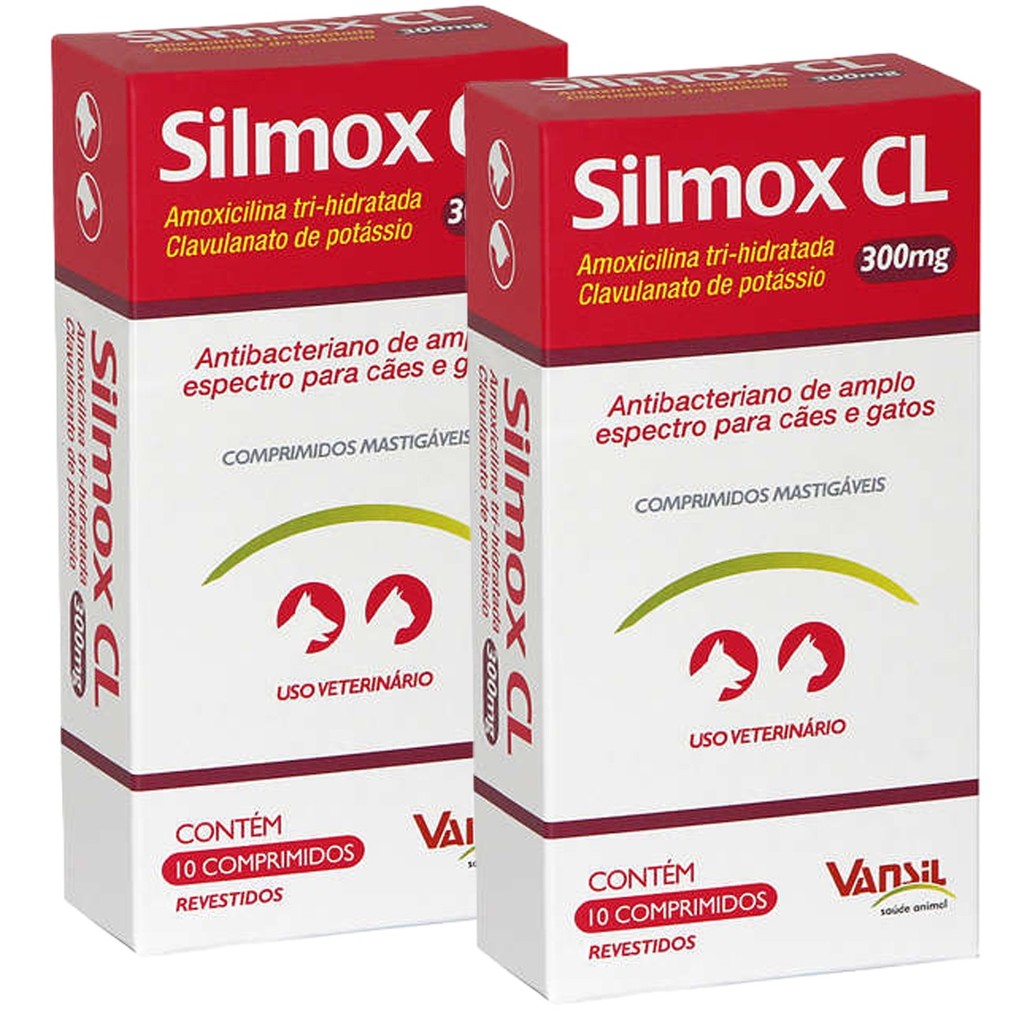 Kit 2 Antibacteriano Vansil Silmox CL para Cães e Gatos - 300 mg - Pets