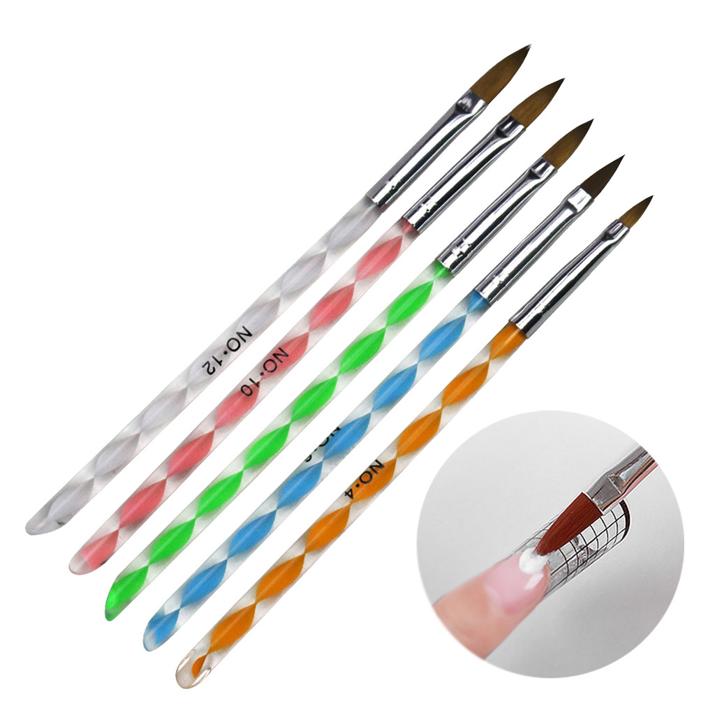 Kit 5 Pinceis Porcelana 4 6 8 10 12 Unhas Acrigel Pincel Alongamento Nail