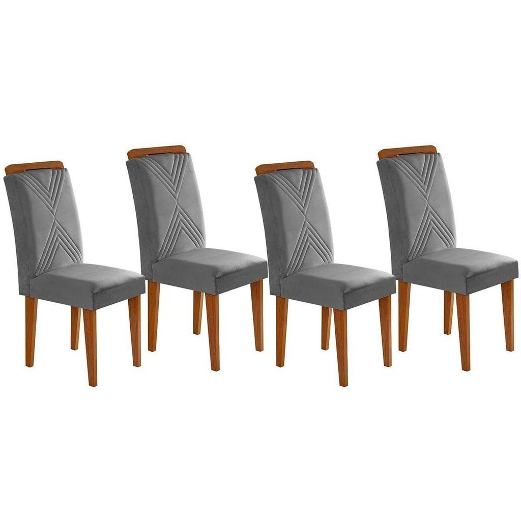 Cadeira Sala de Jantar Amsterdã Madeira Kit 4 Un Capuccino - Veludo Grafite - Rufato em Oferta na Shopee
