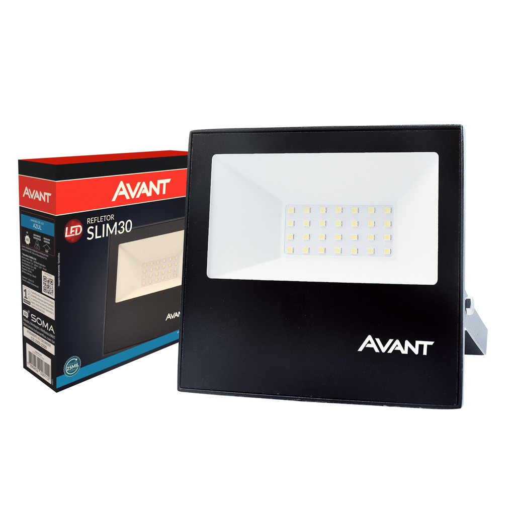 Refletor Led Slim 30w Azul 110v/220v Ip65 a prova dágua Preto Cod: 259025278 Avant - Home & Living