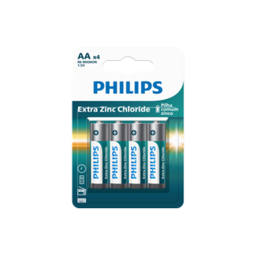 Pilha Zinco AA Philips Bateria Carvão 2A Pequena 4 unidades - Home Appliances