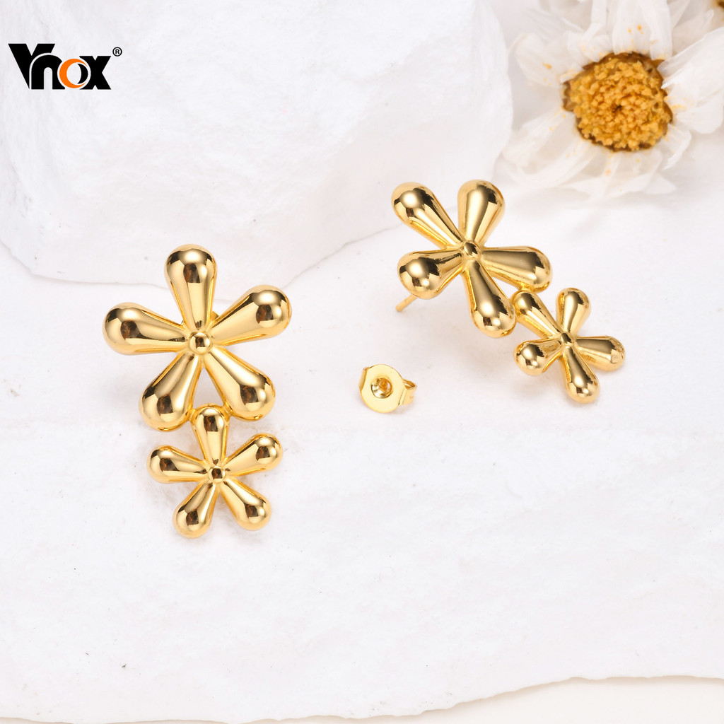 Brincos De Flores De Aço Inoxidável Vnox Para Mulheres Meninas Ouro 18k Na Moda Simples Requintados Joias Presentes