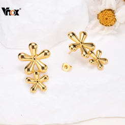 Brincos De Flores De Aço Inoxidável Vnox Para Mulheres Meninas Ouro 18k Na Moda Simples Requintados Joias Presentes