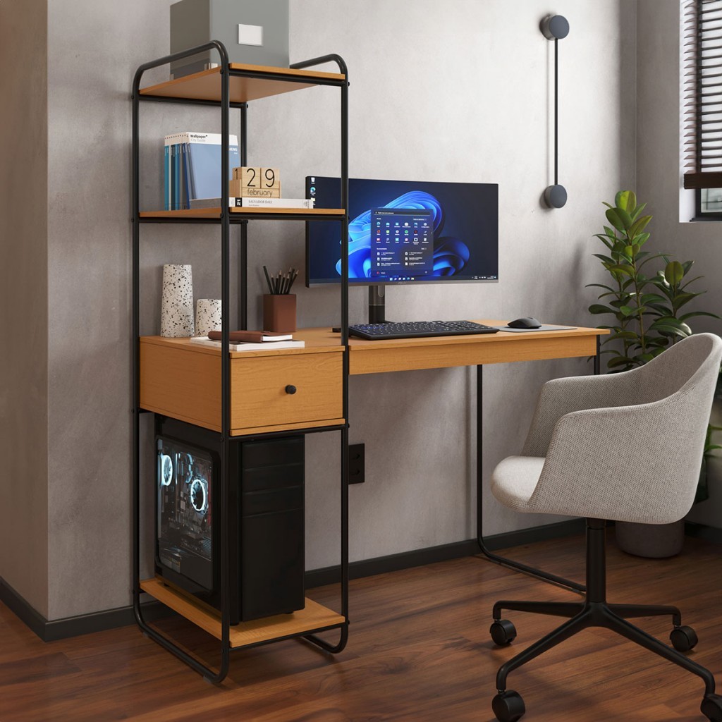 Mesa Escrivaninha Criare 1 Gaveta 3 Prateleiras em Oferta na Shopee