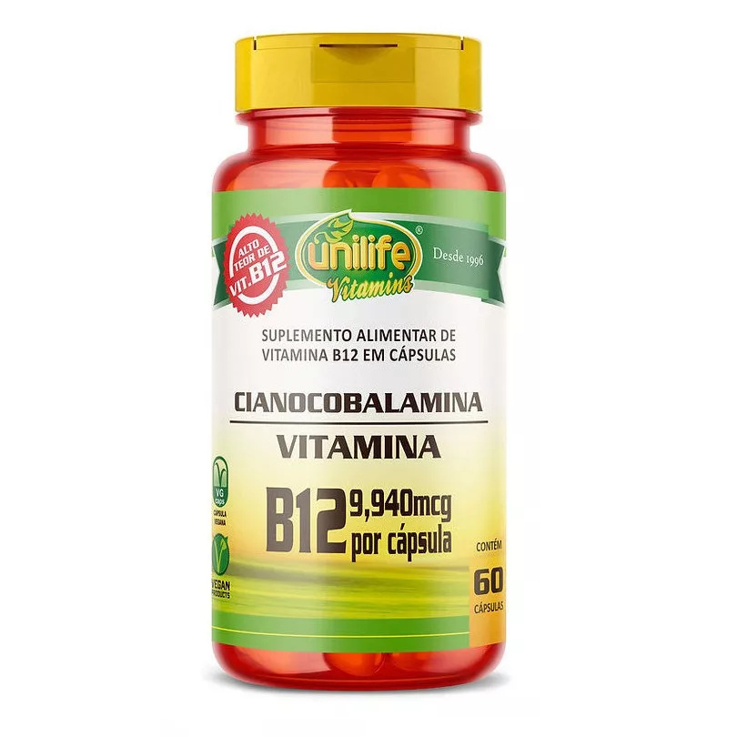 Vitamina B12 450mg Unilife 60 Cápsulas Suplemento Alimentar