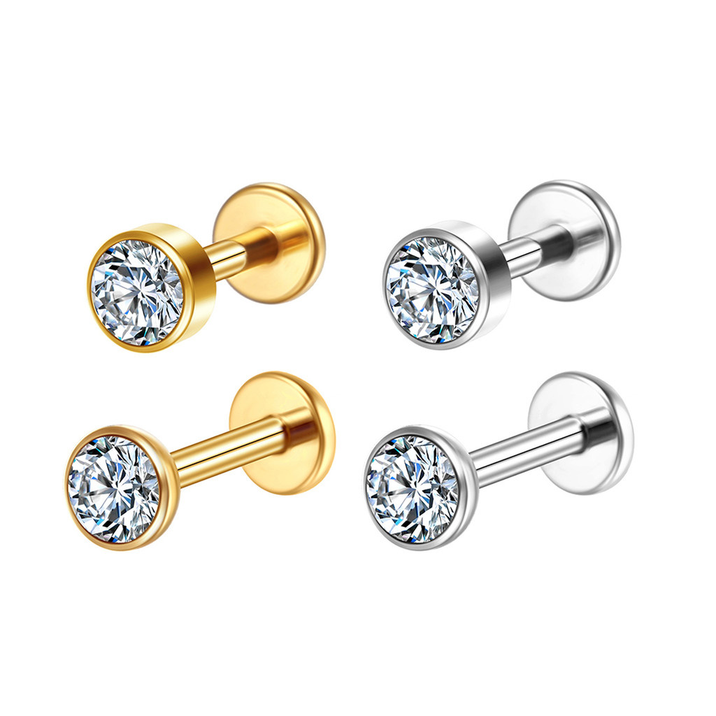 2PCS Kit Piercing Labret Aço Cirúrgico Zircônia Rosca Interna | Helix, Tragus, Conch, Nariz, Boca-Medusa e Outros em Oferta na Shopee