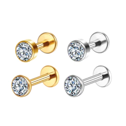 2PCS Kit Piercing Labret Aço Cirúrgico Zircônia Rosca Interna | Helix, Tragus, Conch, Nariz, Boca-Medusa e Outros