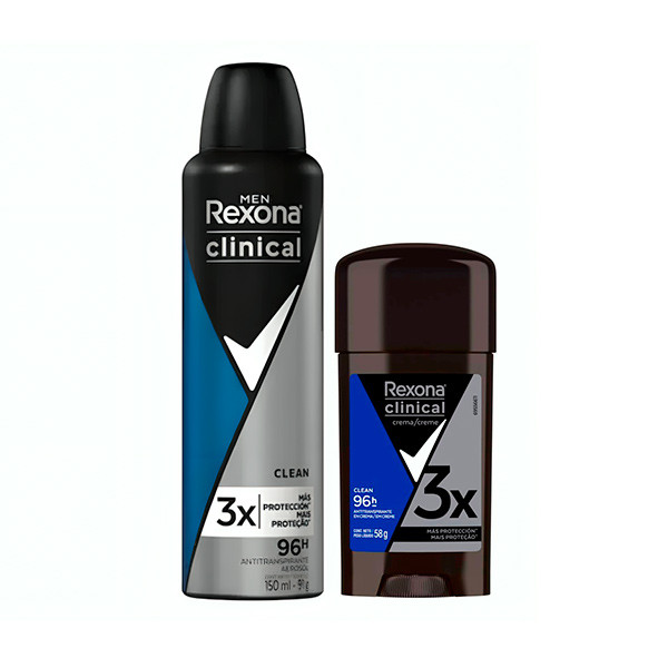 Rexona Clinical Kit 2un Desodorante Stick 58g e Aerosol 150ml - Clean