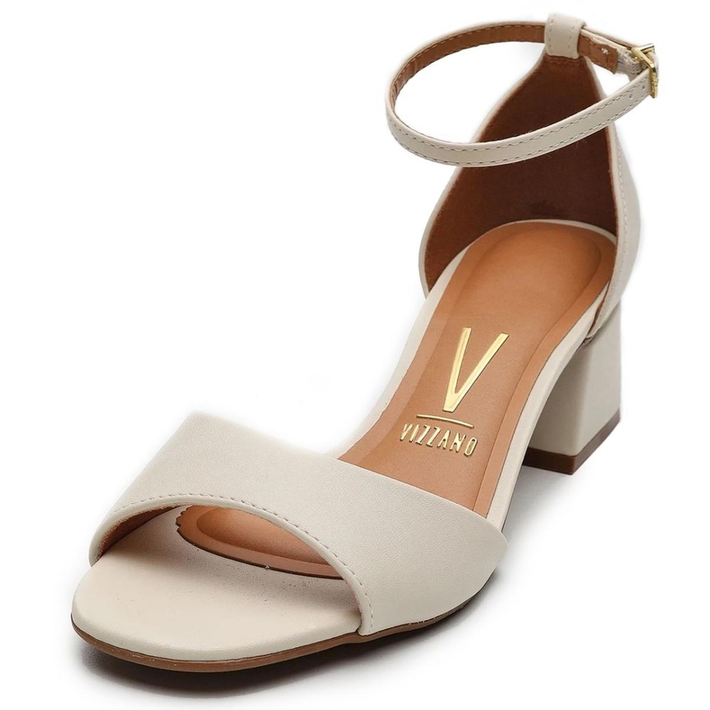 Sandália Vizzano Salto Bloco Detalhe Dourado - Cinza
