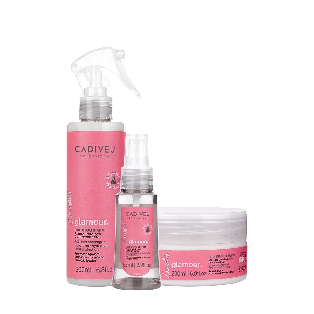 Kit Cadiveu Profissional Essentials Glamour Fluído Sérum e Máscara Condicionante (3 produtos) em Oferta na Shopee