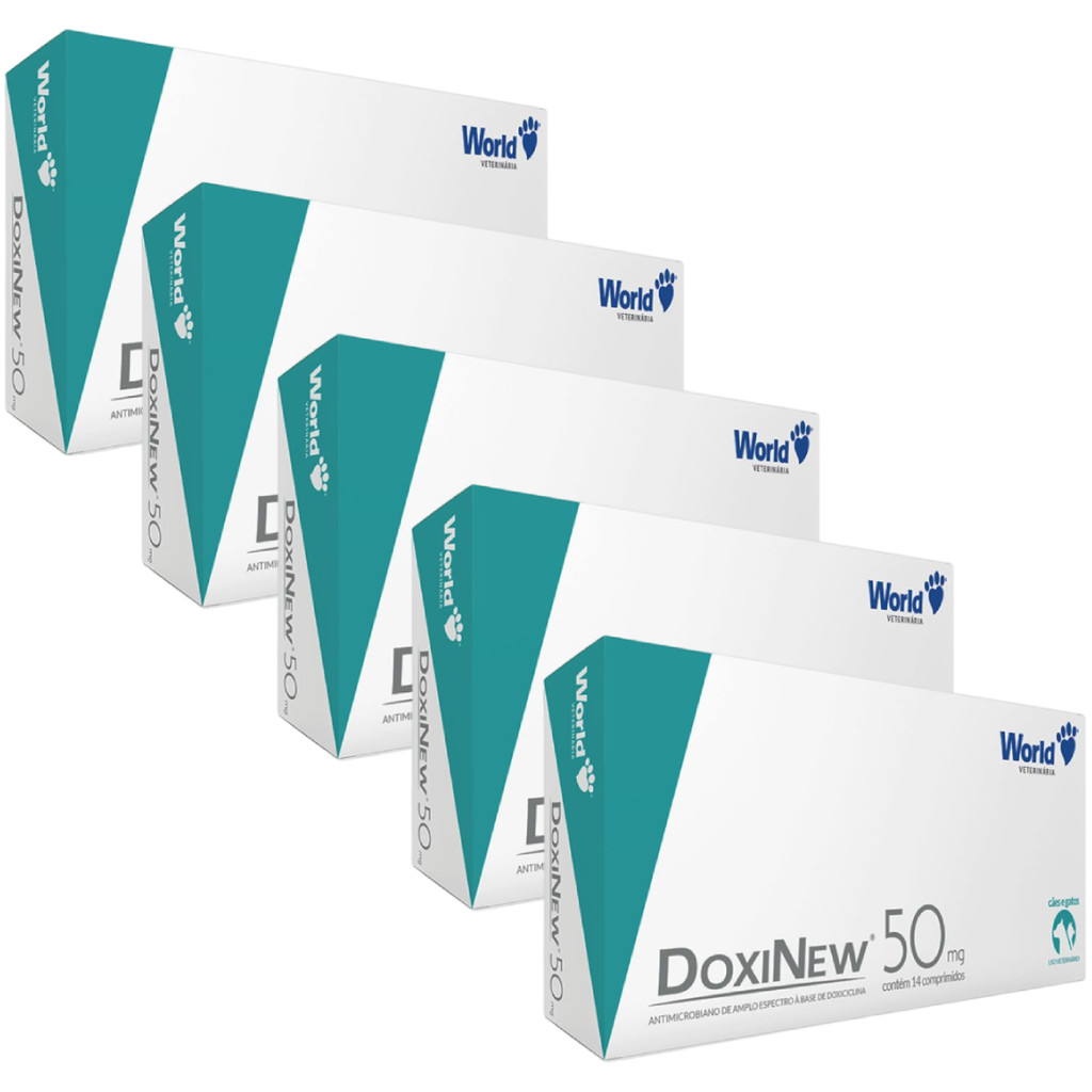 Kit 5 Doxinew 50mg Antibiótico Doxiciclina Com 14 Comprimidos World