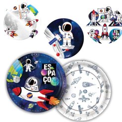 8~40 PRATO BOLO FESTA ASTRONAUTA ESPACIAL DE PAPEL 18 CM REGINA (CHOCO)