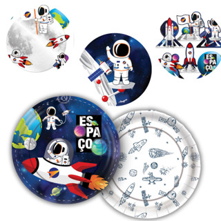 8 PRATO BOLO FESTA  ASTRONAUTA ESPACIAL  DE PAPEL 18 CM REGINA em Oferta na Shopee