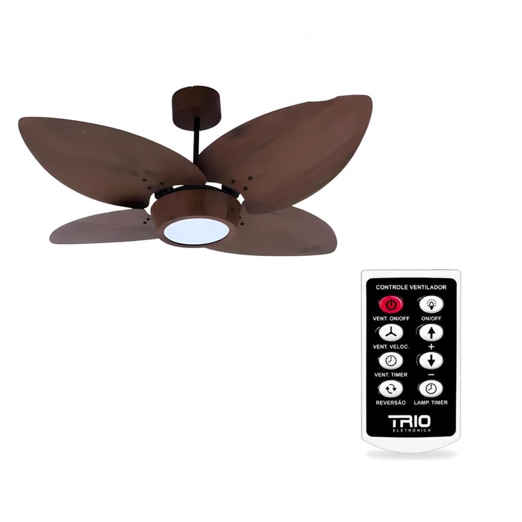KIT VENTILADOR TETO VENTEX JERI BN LED 4000K 220V PRETO/IMBUIA + CONTROLE REMOTO TRIO
