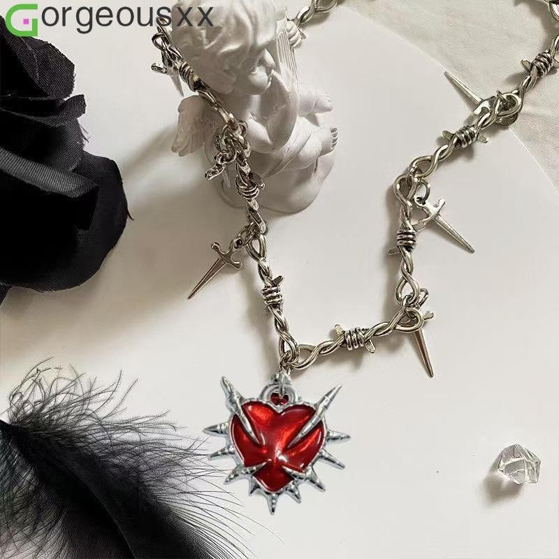 [Gorgeousxx] Gótico Punk Rebite Amor Coração Pingente Espada Espinho Colares Y2K Moda Joias