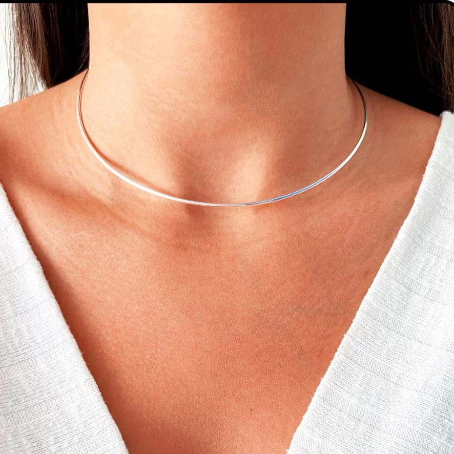 Colar Choker De Aro Liso Prata 925 Legítima Com Extensor  BANHADA E OURO18K em Oferta na Shopee