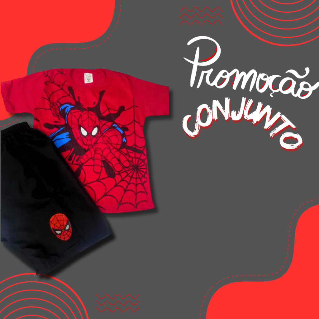 Conjunto Menino Homem Aranha Short e Camiseta Temática Festa Aniversário Fantasia