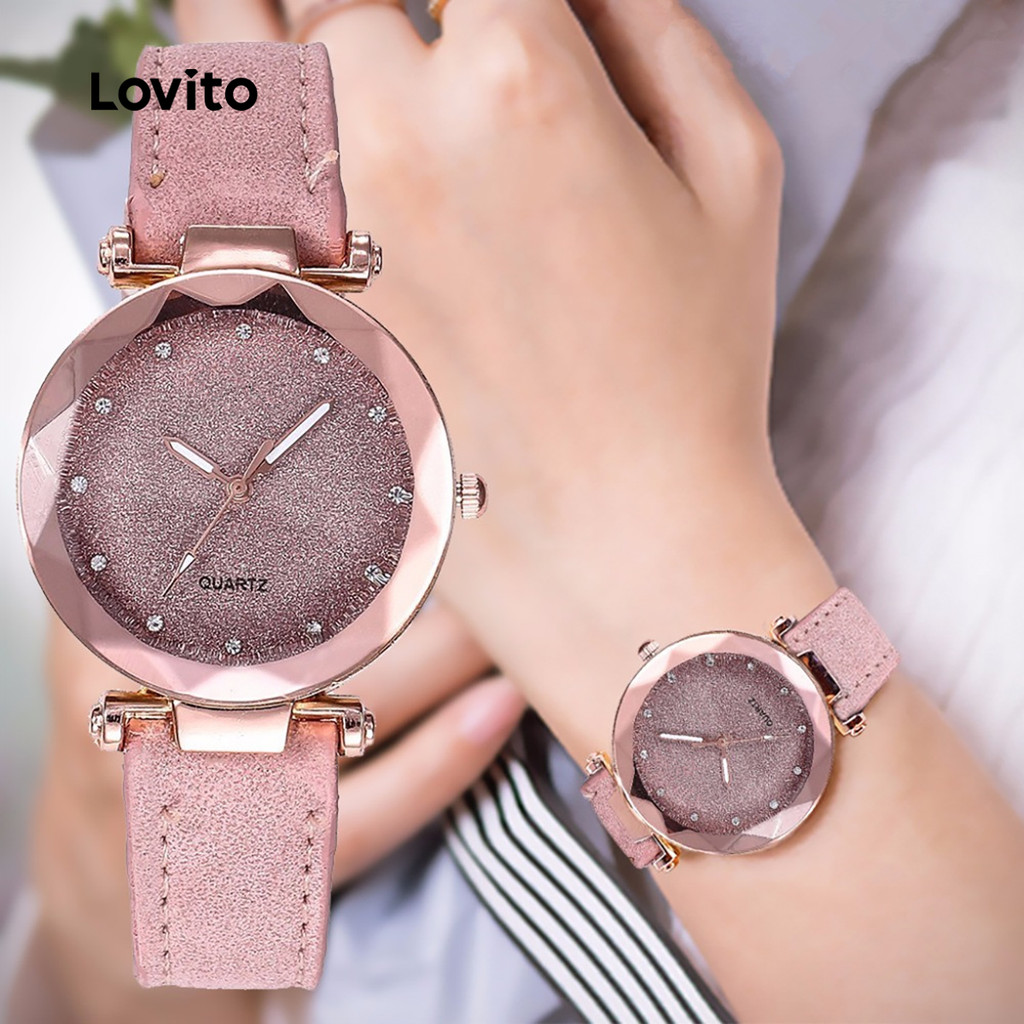 Lovito Relógio de Quartzo Casual de Metal com Strass Estilo Francês Preguiçoso para Mulheres LFA86231