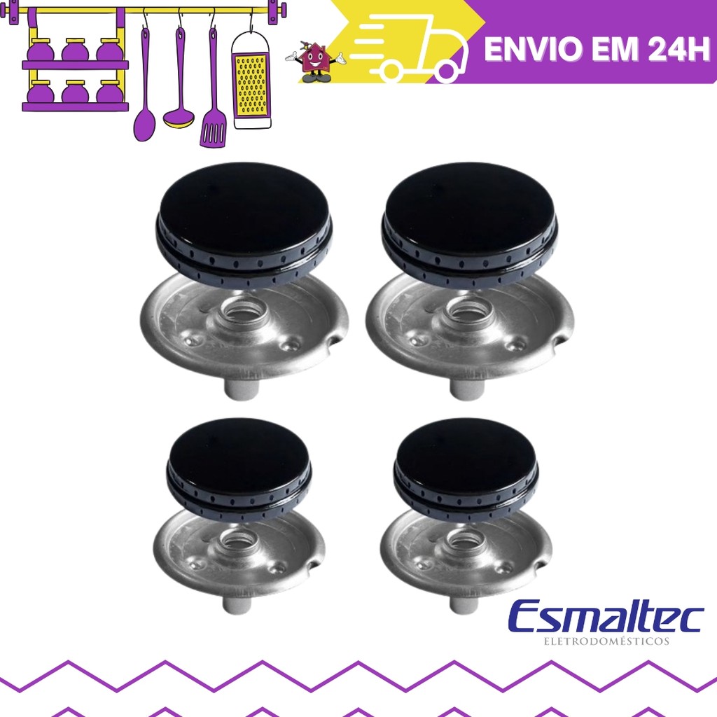 Kit Boca de Fogão + Queimador Esmaltec Veneza 4 Bocas