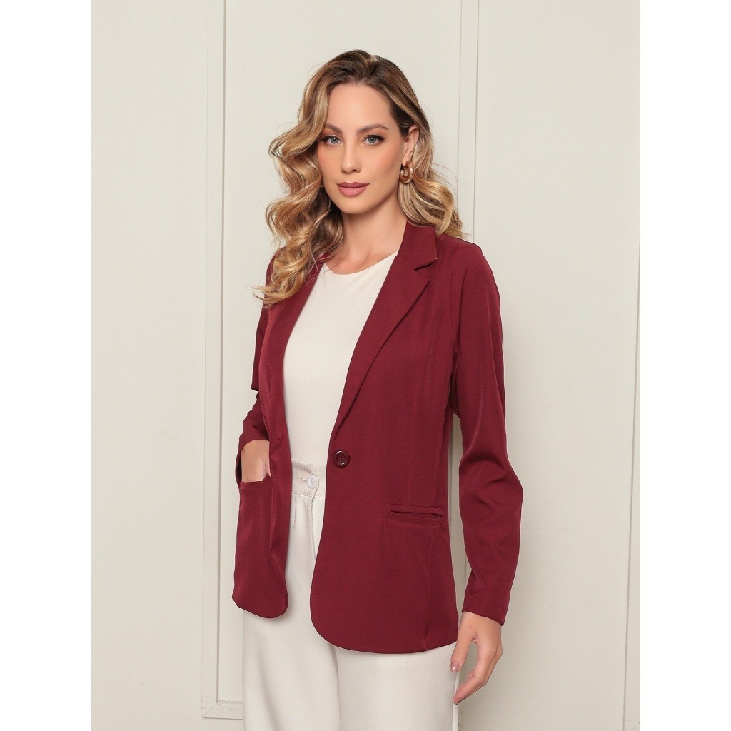 L1101 Blazer feminino alfaiataria Forrado Com Bolso
