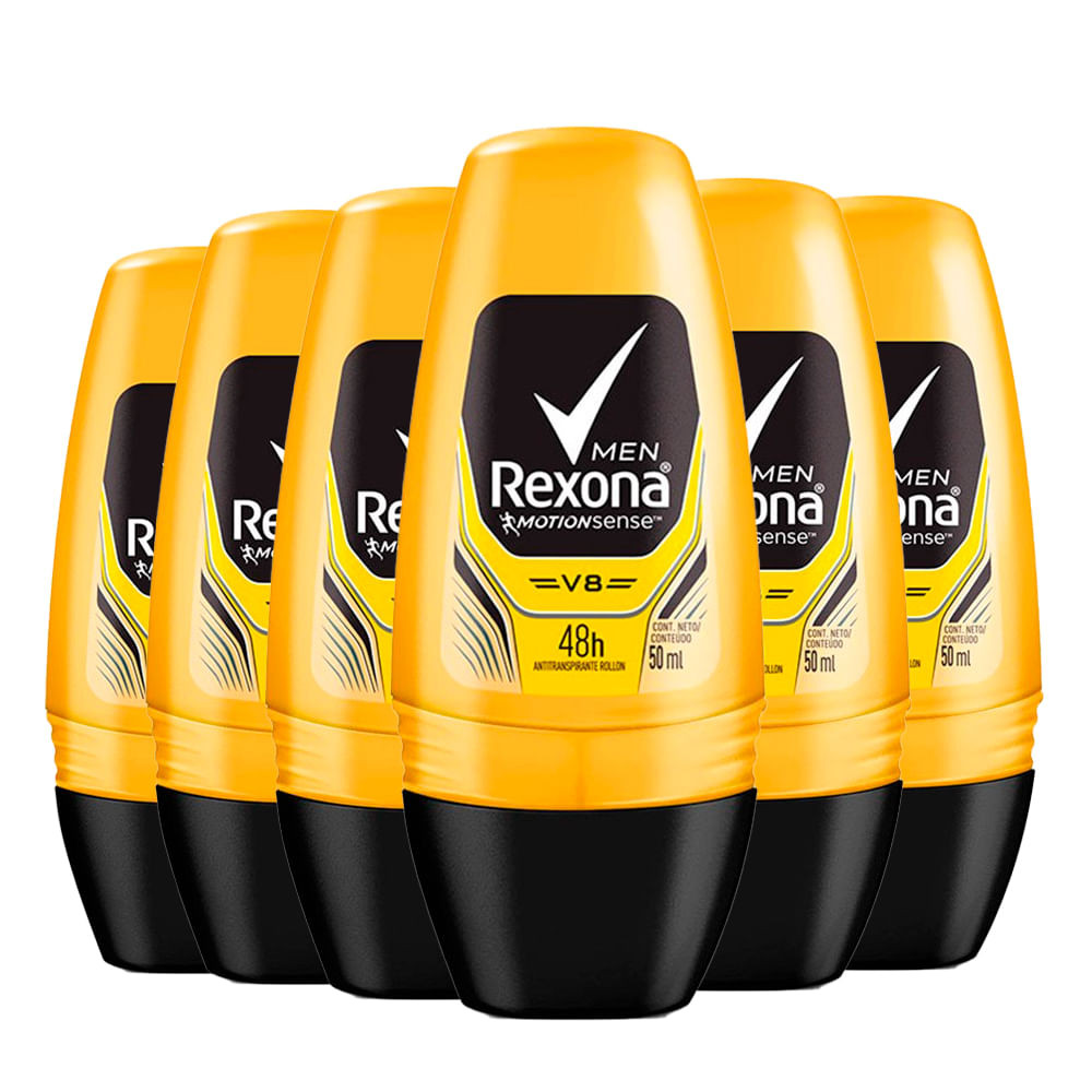 Kit Desodorante Roll On Rexona V8 50ml - 6 Unidades - Beauty