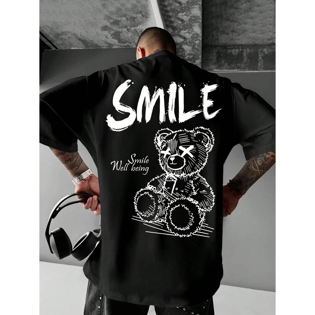 2026 Nova Camiseta Masculino Feminino Oversized Infantil Urso Being Smile Minimalista Basico swag