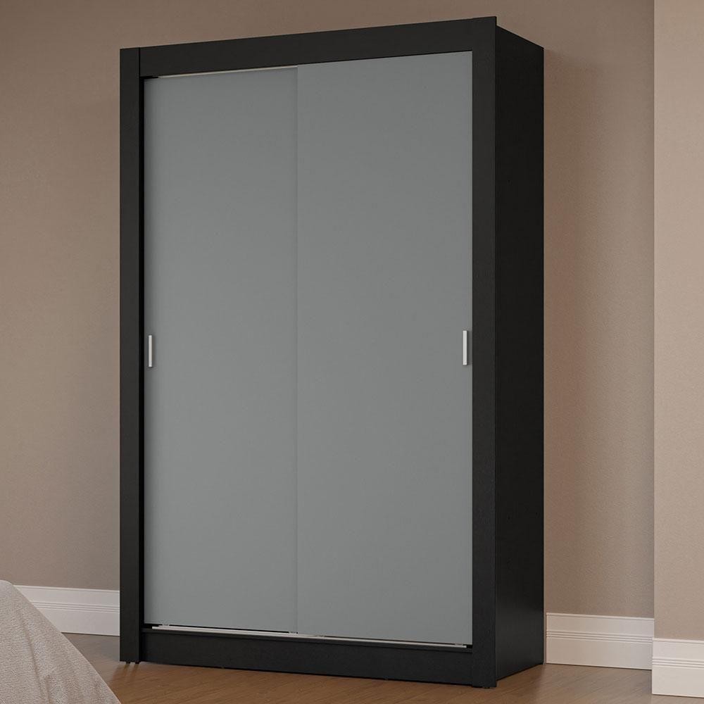 Guarda-roupa Solteiro 2 Portas Correr Preto/Cinza Milano