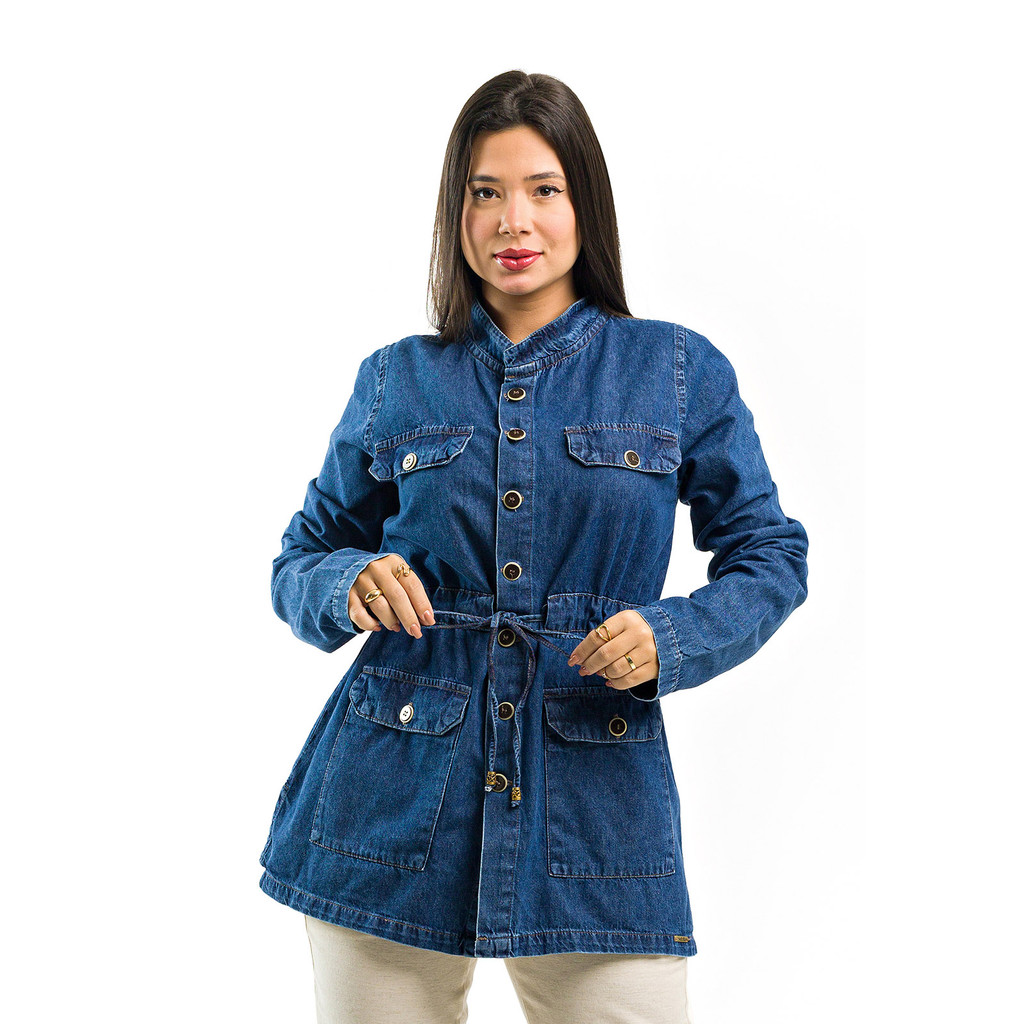 Jaqueta Parka Jeans Feminina Casaco Sobretudo Inverno 100% Algodão