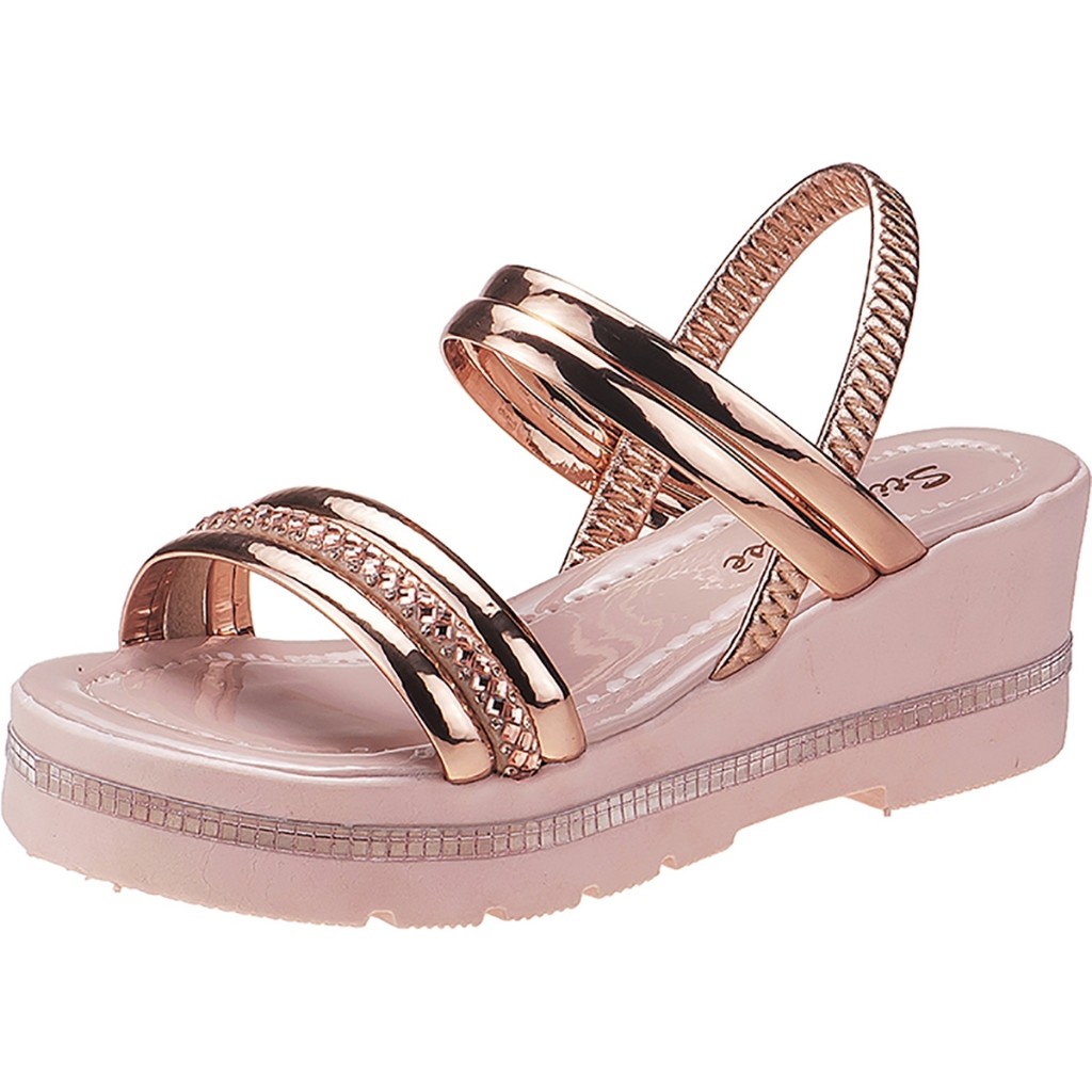 Sandália Anabela Infantil Stilo Rosê Menina Confortável Tiras Brilho-8230