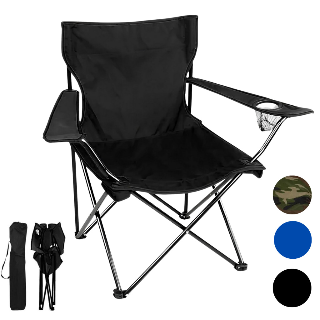 Cadeira Dobrável Camping Portátil Com Apoio De Braço e Porta Copo Suporta 130kg top