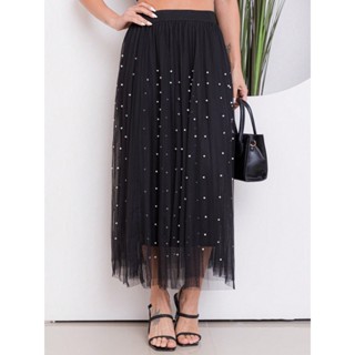 Saia de Tule Moda Feminina Midi Comprida Longa Elegante e Elastica de perolas /saias evangélicas em Oferta na Shopee