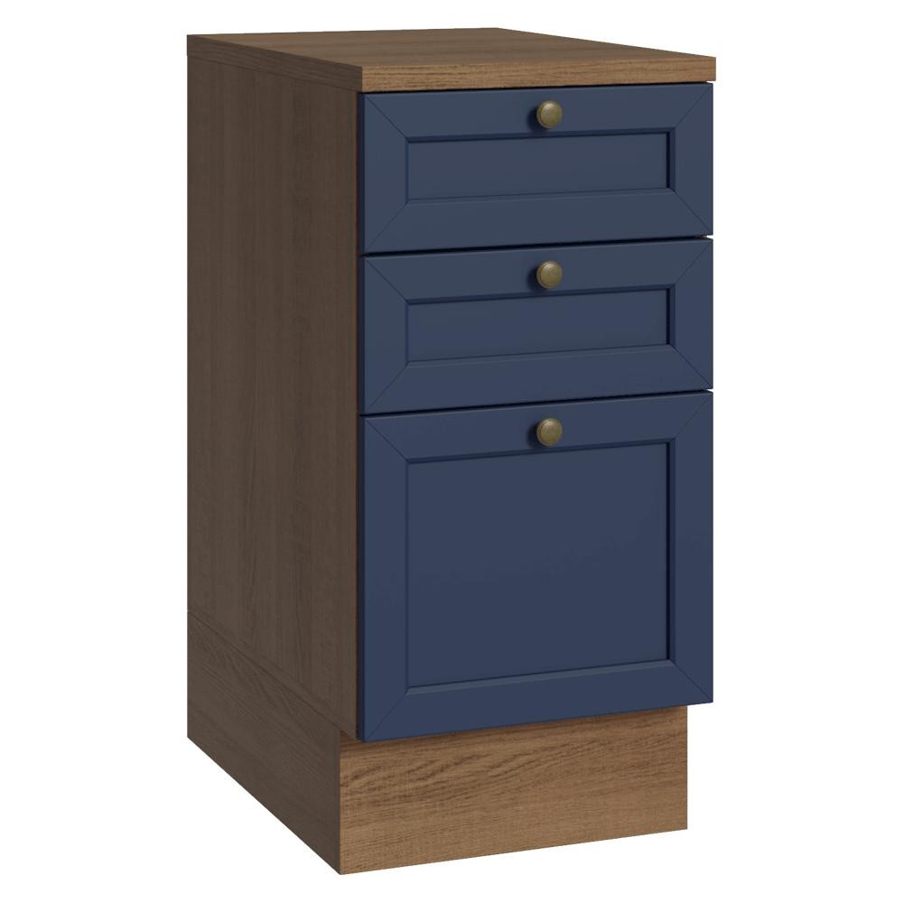 Balcão de Cozinha 40 cm 3 Gavetas Rustic/Azul Vik Madesa