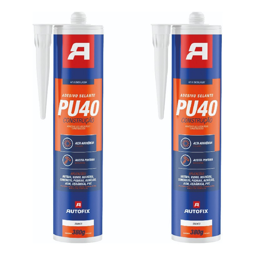 Kit 2 Silicones Selante Cola Pu 40 Flex Branco 380g Autofix