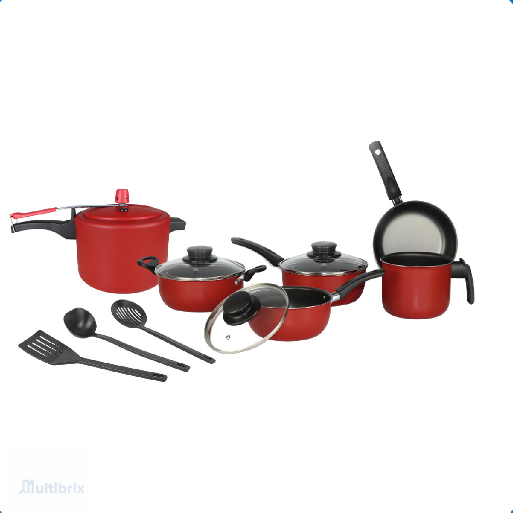 Conjunto Panelas Elegan 8 Peças - C/ Panela de Pressão - Dona Chefa - Vermelho