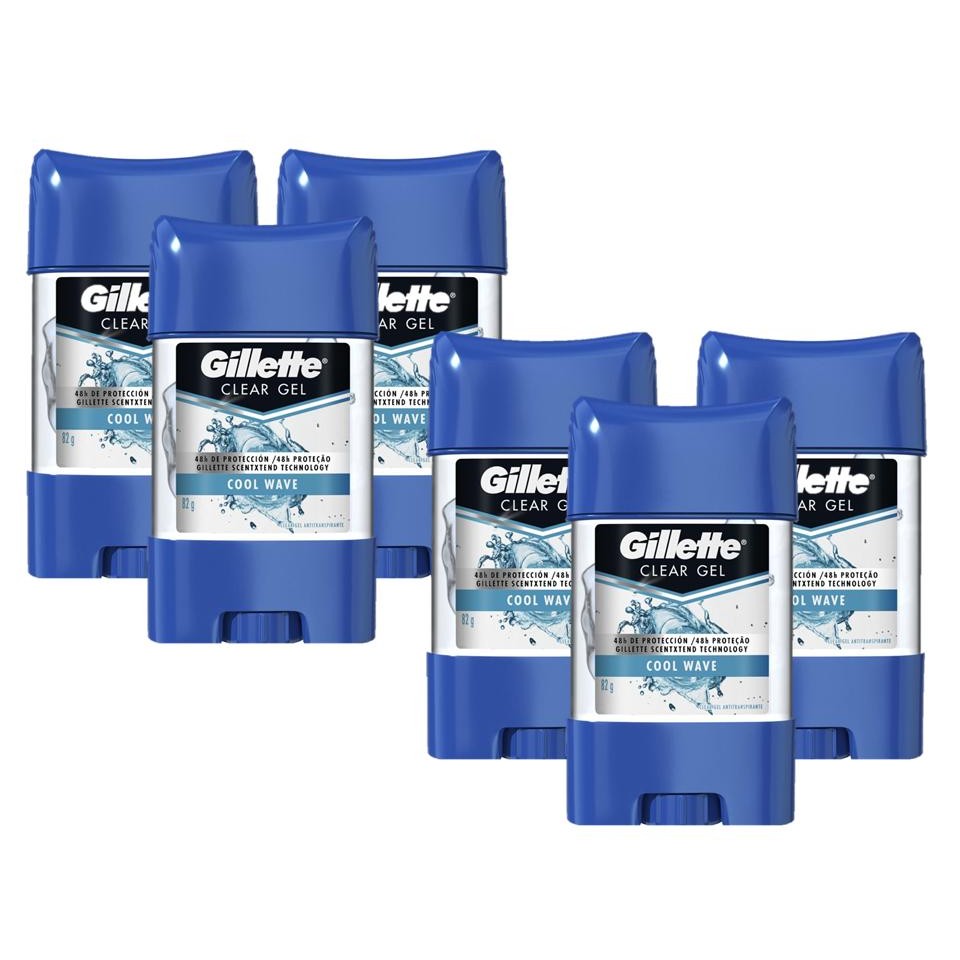Kit 6 Desodorantes Gillette Antitranspirante Clear Gel Cool Wave 82g cada