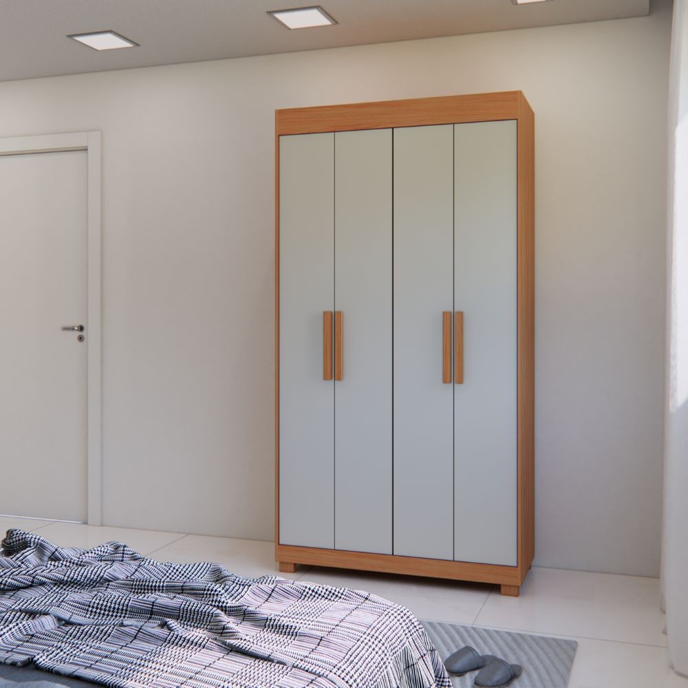 Guarda-Roupa Solteiro 4 Portas 3 Gavetas Peroba/Off White RP2050 Rei Móveis em Oferta na Shopee