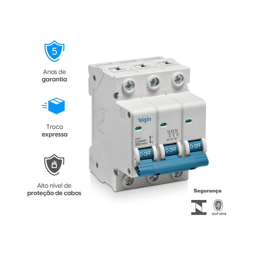 Mini Disjuntor Curva C 3KA - 3 Polos 100A Bivolt · foto 2