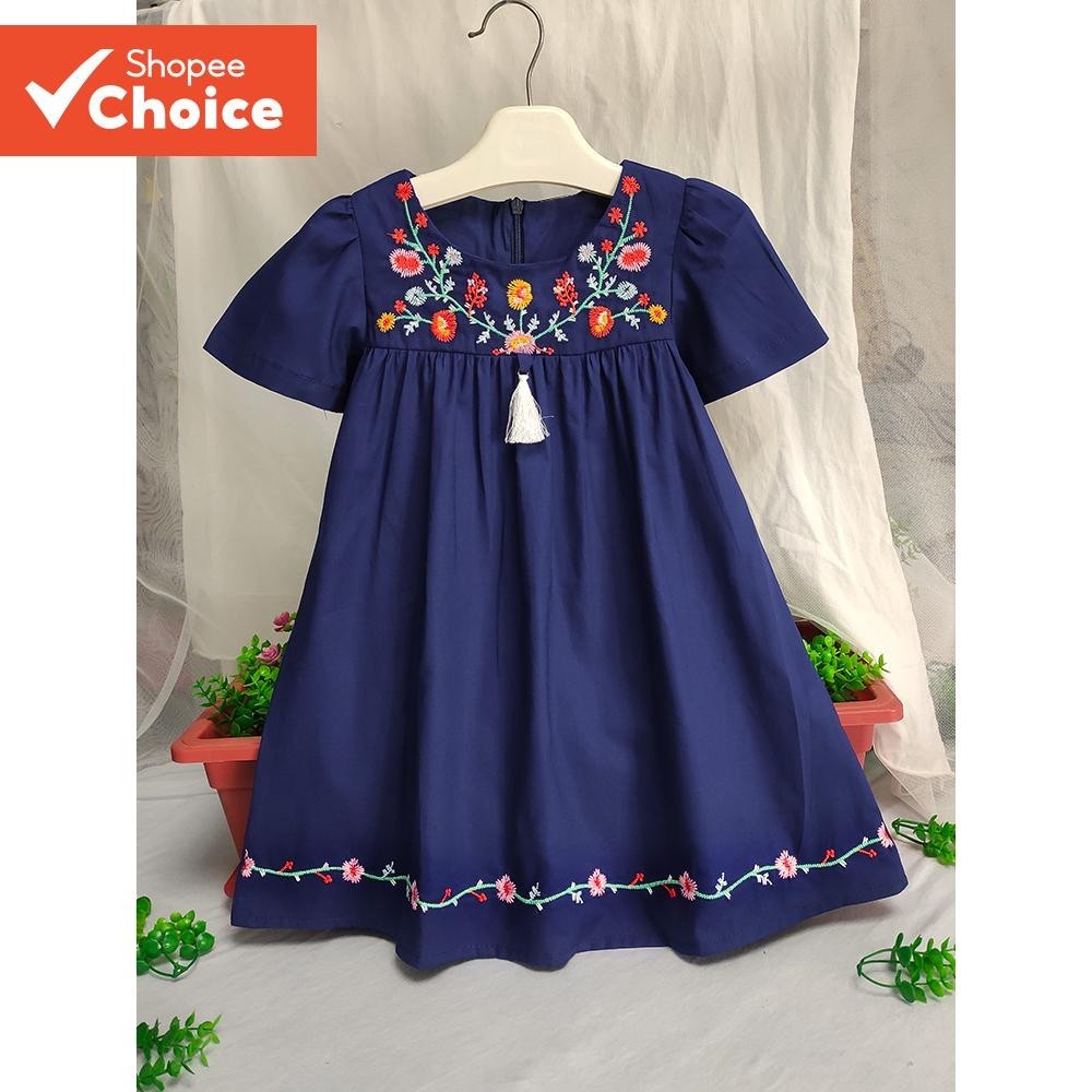 Meninas Toddler De Manga Curta Flores Bordadas De Algodão Casual Vestido De Princesa Para Festa Roupas De Verão Crianças