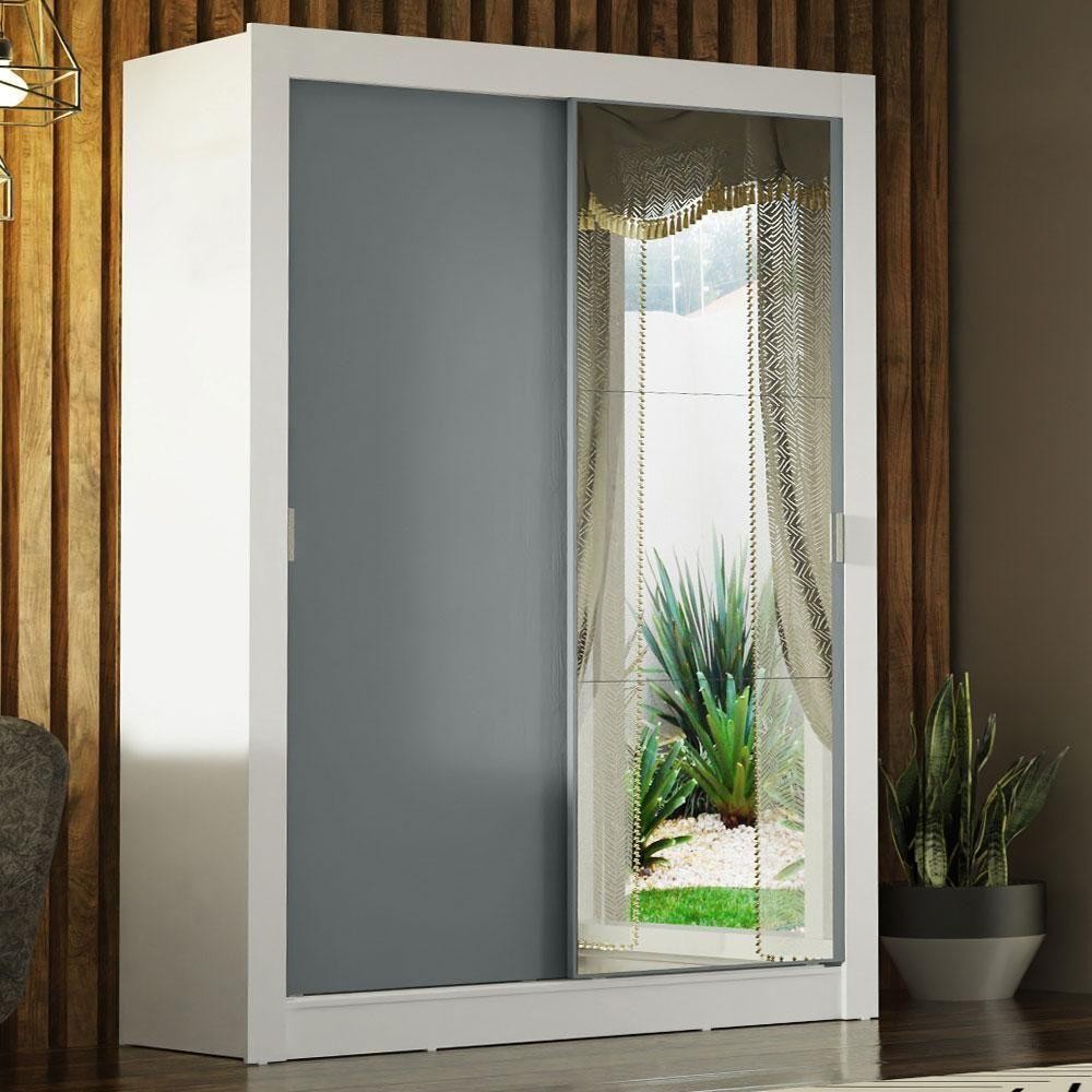 Guarda-roupa Solteiro 2 Portas Com Espelho Branco/Cinza em Oferta na Shopee