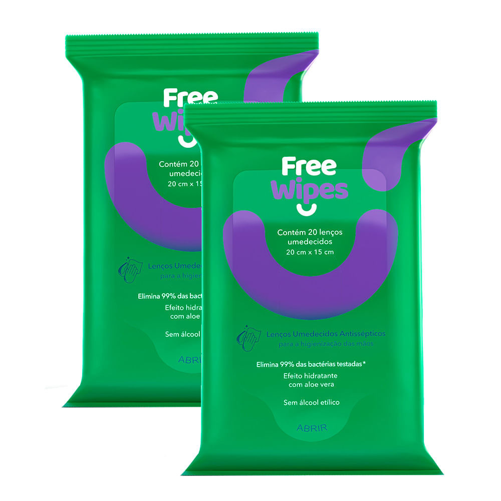 Lenço Umedecido Free Wipes Antisséptico com 20 Unidades | Kit com duas unidades - Pets