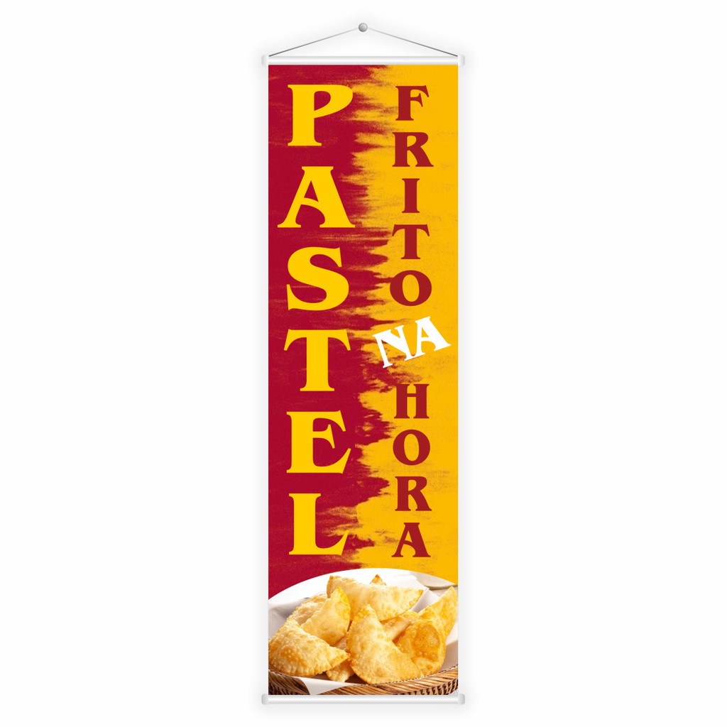 Banner Lona Faixa Pastel Frito Na Hora Pastelaria 100x30 Alta Qualidade Impressão Digital