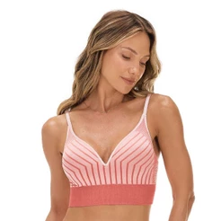 Sutiã Top Jacquard Listrado Vertical Rosa Arbórea com Bojo sem Costura Zee Rucci