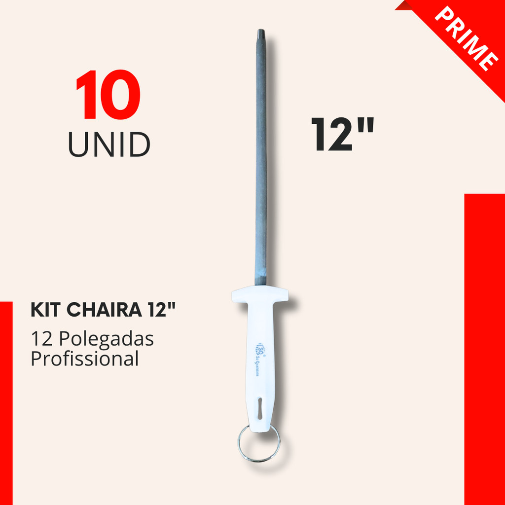 Kit 10 Chaira 12"  Profissional Estriada Açougue Churrascaria Restaurante Churrasco Cozinha