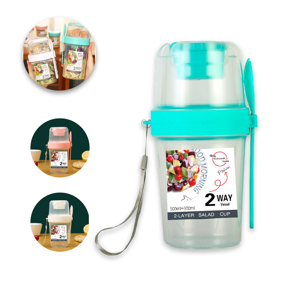 Copo Para Salada De Dupla Camada Caixa Plástica Portátil Multiuso Selada Frutas