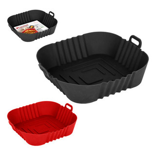 Kit 4 Formas de Silicone Quadrada Pequena Silicone 13,5cm x 5cm Para Air Fryer Vermelho ou Preto