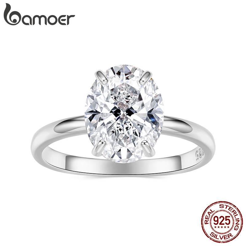 Bamoer 925 Prata Esterlina Original 3.5 Quilates Anel De Casamento Corte Oval Joia Presente Para Mulheres em Oferta na Shopee