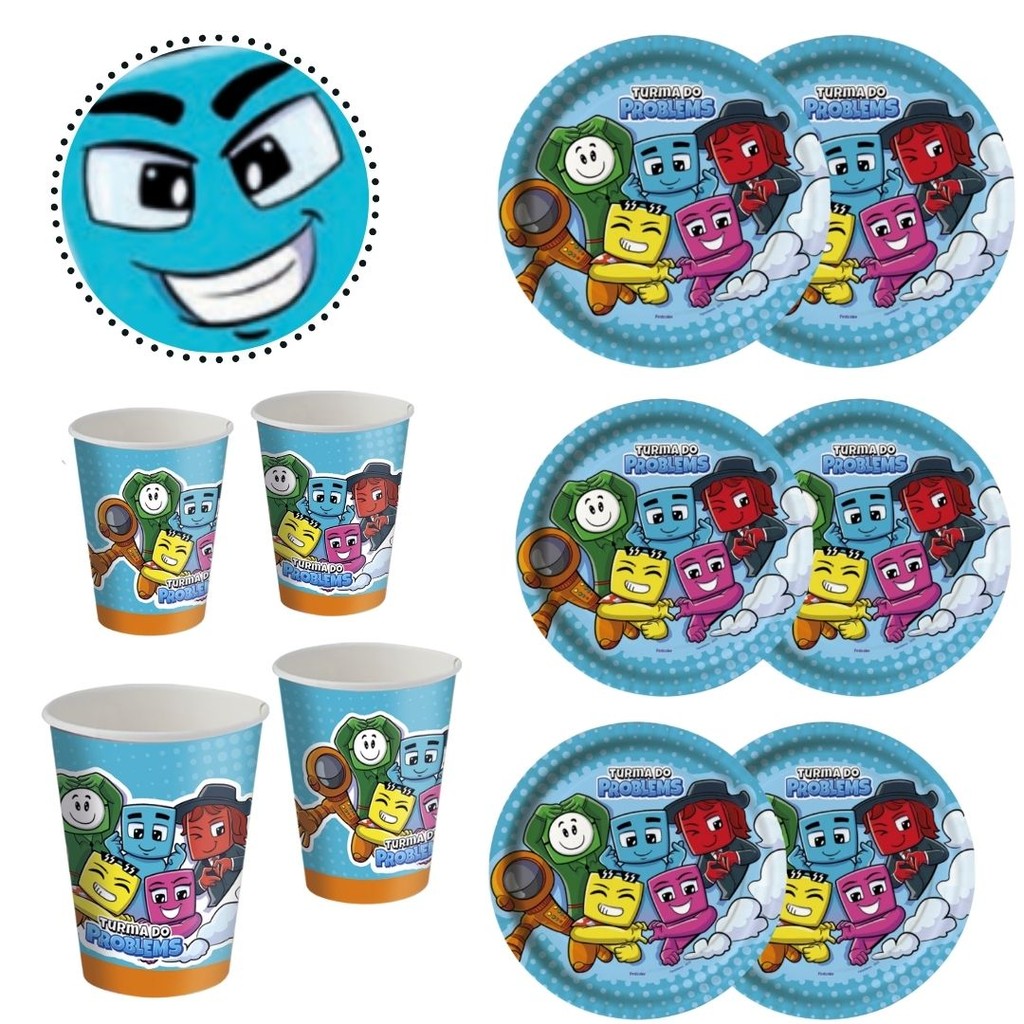 KIT FESTA PROBLEMS 8 PRATOS + 8 COPOS DESCARTÁVEL 200 ML PAPEL - FESTCOLOR em Oferta na Shopee