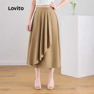 (Trendy) Lovito Saias plissadas lisas elegantes para mulheres L124AD473 em Oferta na Shopee