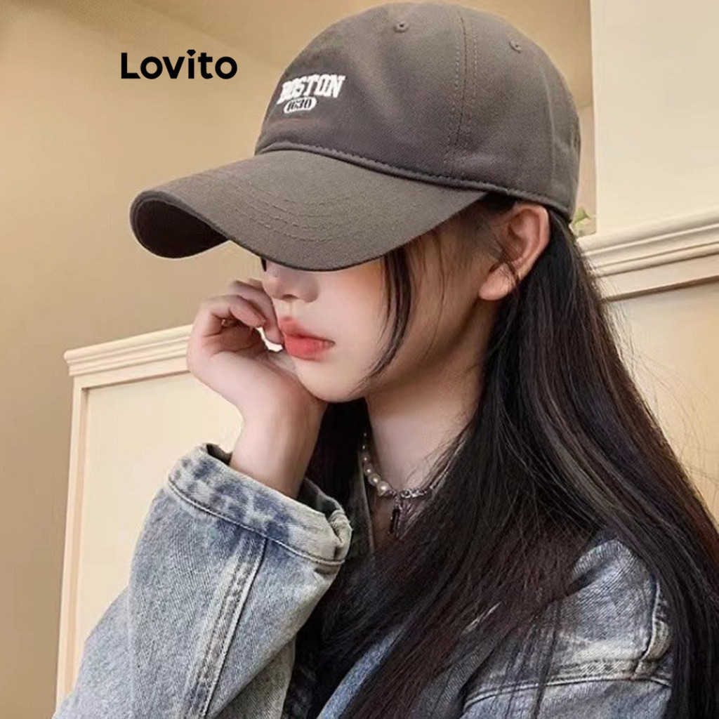 (Trendy) Lovito Boné De Beisebol Casual Com Letras Boston Para Mulheres LFA09617 em Oferta na Shopee
