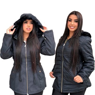 Parka Dupla Face Feminina jaqueta Casaco Plus Size Neve Frio Intenso plusSize moda tendencia quente